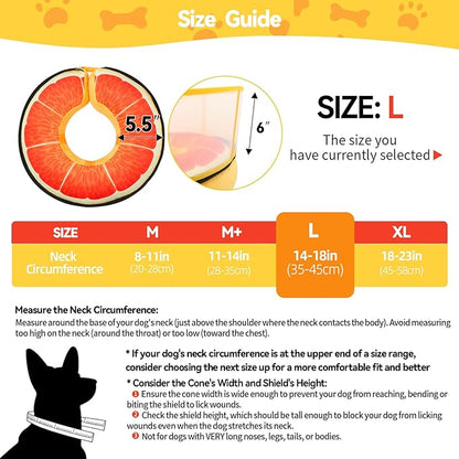 Upgraded Inflatable Dog Cone Collar with Transparent Anti-Licking Shield, Adjustable Elizabethan Collar for Medium Large Dogs, 2-in-1 Design with Detachable Shield and Soft Padding (L, Grapefruit)