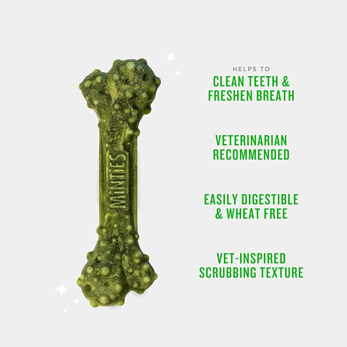 Minties Dog Dental Bone Treats, Tiny/Small Dental Dog Treats, 16 Ounces, Cleans Teeth, Fight Bad Breath, Removes Plaque and Tartar, 40 Count