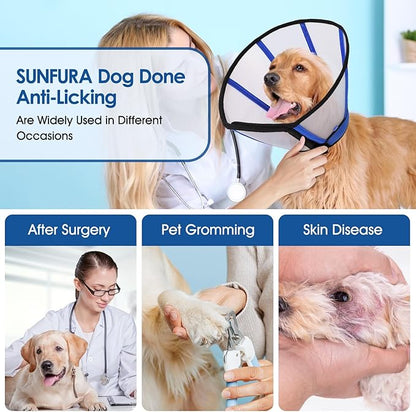SUNFURA Dog Cone, Soft Dog Cones for Large Breeds After Surgery, Comfortable Pet Recovery Collar to Stop Licking, Adjustable E-Collar Alternative for Wound Healing, Blue L
