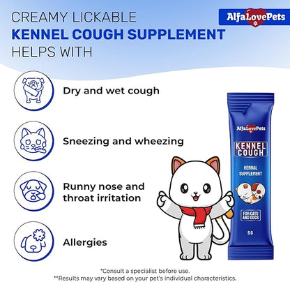 Kennel Cough Medicine for Dogs & Cats to Help with Sneezing, Allergies, Runny Nose – Squeezable and Lickable Dog Cough Medicine to Aid with Easy Breathing – Travel-Friendly 10-Sticks Pack 5 g Each