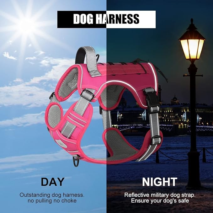 CBBPET Tactical Dog Harness for Small Medium Large Dogs No Pull Adjustable Harness Training Easy Control Pet Vest,Reflective Working Training (Rose Red M(Neck:17-26,Chest:24-36))