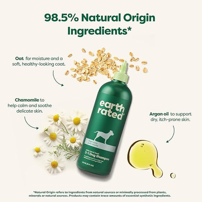 Earth Rated Hypoallergenic 3-in-1 Soothing Dog Shampoo & Conditioner for Dogs & Puppies, Deodorizing, 98.5% Natural Origin Ingredients, 16 oz