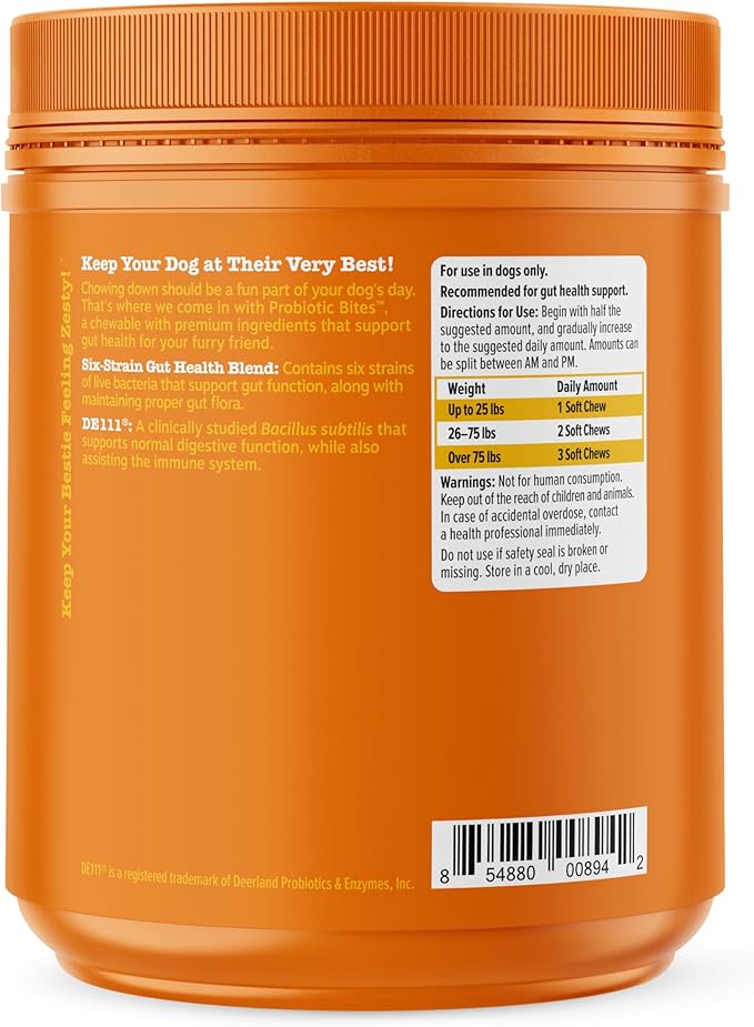 Zesty Paws Probiotics for Dogs, Digestive Enzymes Gut Flora, Digestive Health, Diarrhea & Bowel Support, DE111, Dog Probiotic Soft Chew for Pet Immune System, Pumpkin, 250 Ct (Pack of 2)
