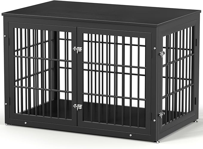 rehomerance 48 Inch Heavy Duty Dog Crate Furniture for Large Dogs, Decorative Pet House End Table, Extra Large Wooden Cage Kennel Furniture Indoor, Black