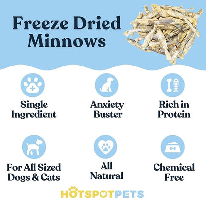 hotspot pets Freeze Dried Minnows Treats for Cats & Dogs (1 Pound Bag Over 400 PCS) Made in USA, All Natural, High Protein, Rich in Omega-3s, Grain-Free, Perfect for Training, Topper or Snack