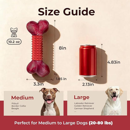 Apasiri Tough Dog Toys for Aggressive Chewers: Beef Flavored Long Lasting Dog Bones for Large Dogs, Heavy Duty Nylon & Rubber Dog Chew Toys to Keep Them Busy, Medium & Large Breed (20-80 lbs), Red