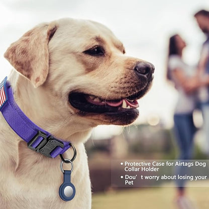 DAGANXI Tactical Dog Collar, Adjustable Military Training Nylon Dog Collar with Control Handle and Heavy Metal Buckle for Medium and Large Dogs, with Patches and Airtags Case (Purple-Set, XL)