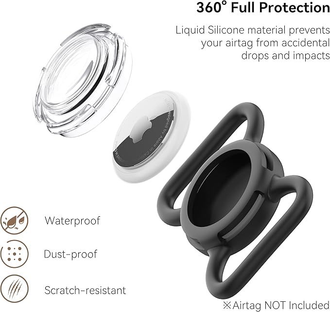 Waterproof Airtag Dog Collar Holder, Silicone & ABS Airtag Holder for Dog & Cat Collars, Ultra-Durable, Lightweight and Protective Airtag Case (Black & Pink, Large)