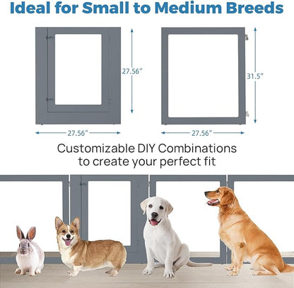 Heavy Duty Clear Acrylic Dog Playpen, 32" Height Transparent Pet Pen, Metal Frame Easy Assemble Kennel Enclosure, Ideal for Small to Medium Dogs, Cats, and Other Small Pets (Grey, 6 Panels with Door)