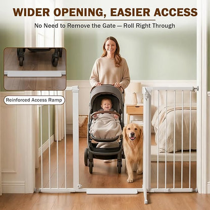 Mumeasy 36" Extra Tall Baby Gate for Doorways, 29.7"-57" Extra Wide Dog Gate for Stairs, Pressure Mounted Auto Close Pet Safety Gate with Easy Walk Thru Door, Large Indoor Child Gate for House, White