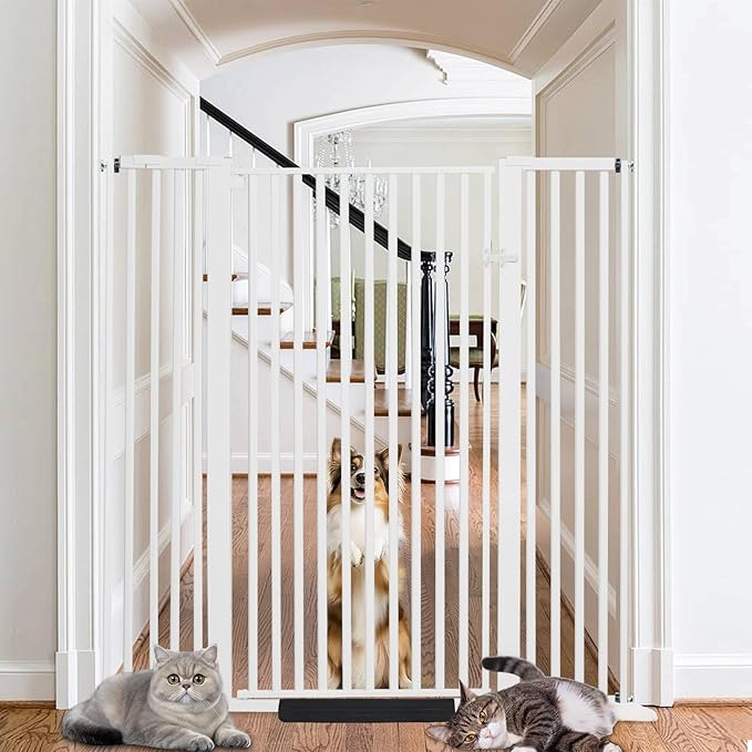 SHYUJAJIE 55 Inch Extra Tall Pet Gate for Cats,29.92"-48" Adjustable Wide Dog Gates,Pressure Mounted Walk Through Tall Pets Gate for Doorways,Hallway,Stairs(White)