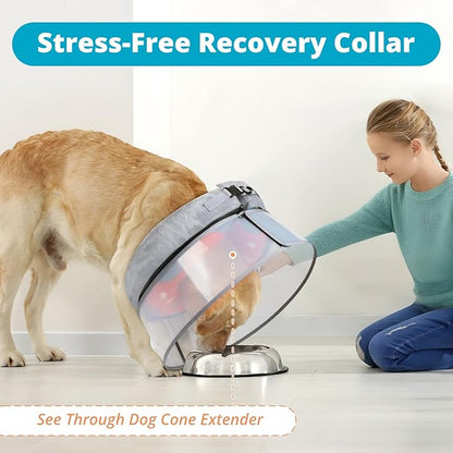 Inflatable Dog Cone with Transparent Shield, Protective Dog Donut Collar After Surgery to Stop Licking, Soft Donut Cone for Medium Pets, Adjustable Recovery Collar with Buckle Visibility