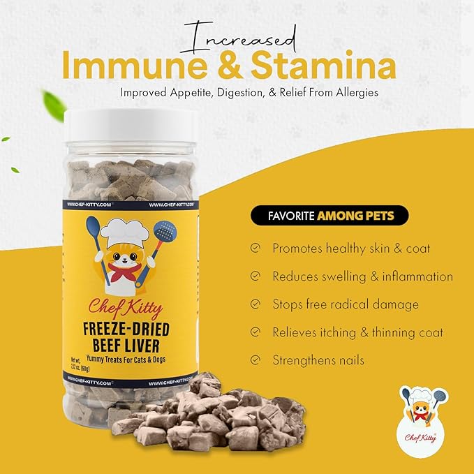 Freeze Dried Beef Liver Dog Treats | Healthy Kitten Treats, Single Ingredient, Raw | High Protein Cat & Dog Food Toppers, Grain-Free | Inspected & Tested in USA | 2.1 oz