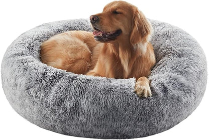 36 inches Donut Dog Bed for Large Dogs - Calming Fluffy Round Pet Bed with Removable & Washable Cover,Fits up to 80 lbs Pets (Dark Grey,Large)