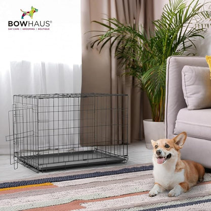 CAPHAUS Foldable Dog Crate Wire Metal Dog Kennel w/Divider Panel, Leak-Proof Pan & Protecting Feet, Single & Double Door, Small, Medium & Large Dog Crate Indoor Wire Dog Cage, 30” w/Easy-Flick Lock