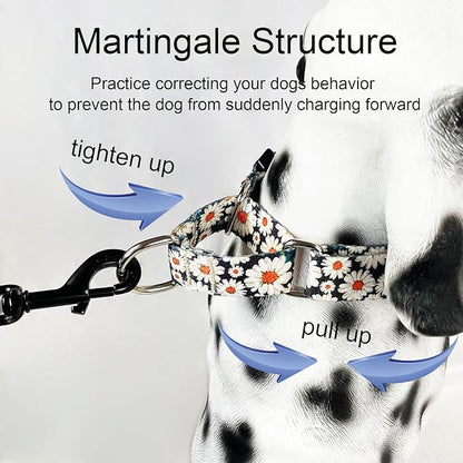 Martingale Collar for Dogs Flower Dog Collars with Quick Release Buckle Adjustable Nylon Soft Dog Collar for Large Dogs, Daisy