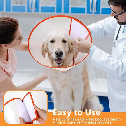 Paterr 9 Pcs Soft Dog Cone Collar Adjustable Protective for Pet Flexible Plastic Cone for Dog After Surgery Recovery E Collar for Wound Healing Small Medium Large (Orange Border)