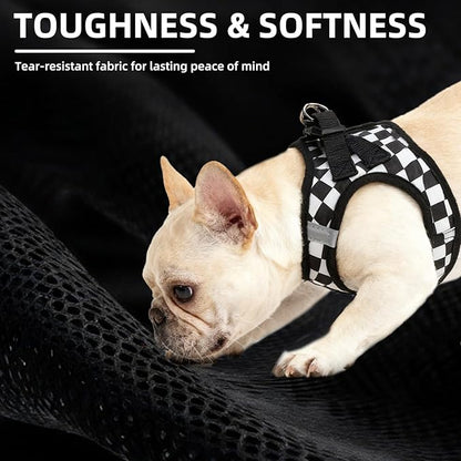 PUPTECK Adjustable Dog Harness Collar and Leash Set Step in No Pull Pet Harness for Small Medium Dogs Puppy and Cats Outdoor Walking Running, Checkered Black&White M