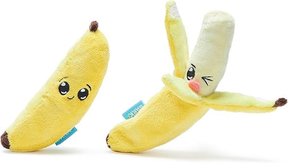 Barkbox Dog Toy 2 in 1 Interactive, Plush Exterior with Squeaker & Crinkle Material, Tearable Dog Toy with Squeaky Spikey Ball Inside, Ideal for Toy Destroyers - Go Bananas, Small