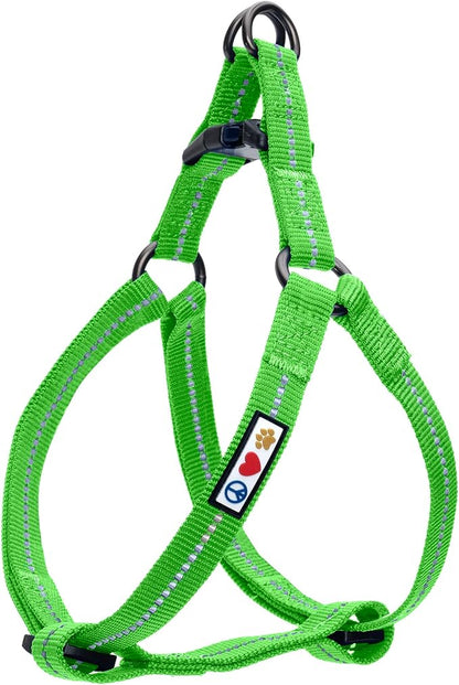 Pawtitas Recycled Reflective Step-in Dog Harness – Adjustable No-Pull Vest for Puppies to Seniors, Safe & Comfortable XS Green