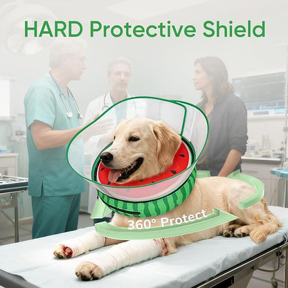 Supet Raised Inflatable Dog Cone After Surgery - Adjustable Recovery Donut Collar with Removable Shield to Stop Licking Wounds & Protect Stitches - Soft Dog Cone Alternative for Dogs (Watermelon,XXL)