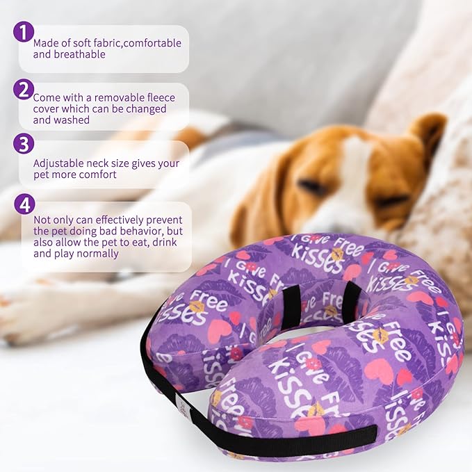 CuteBone Inflatable Dog Donut Collar with Removable Soft Fleece Covers for Small/Medium/Large Dogs and Cats After Surgery GWB06M