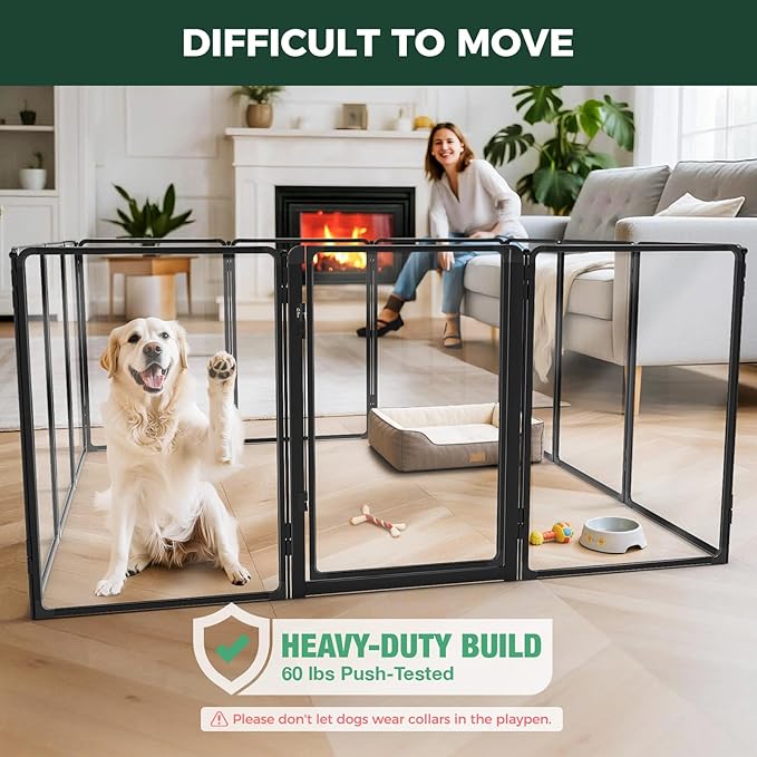 FXW AuraSpace Pro Acrylic Indoor Dog Playpen, Heavy-Duty with Metal Frame, 40" Height 12 Panels for Medium and Large Dogs, Walnut│Patented
