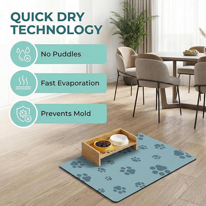 Pet Feeding Mat Dog Cat Food Mat Absorbent No Stains Quick Dry Rubber Bottom Anti-Slip Water Bowl Mats Easy to Clean for Indoor Pet Placemats Water Dispenser Mat