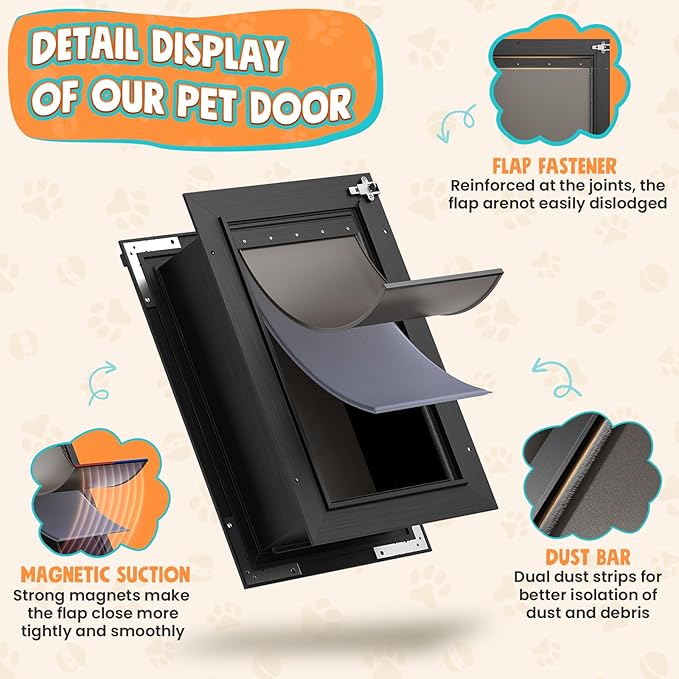 3-Flap Dog Door for Wall, All Aluminum Medium Doggy Door for Wall, Heavy Duty Pet Door with Lock, Extreme Weather Doggie Door for Interior Exterior Wall, Pets Up to 45LB