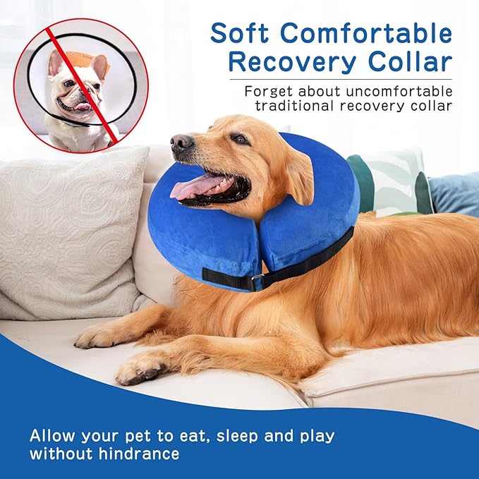 Inflatable Dog Cone Collar Soft Dog Recovery Collar Adjustable Pet Neck Protector After Surgery to Prevent Biting Licking