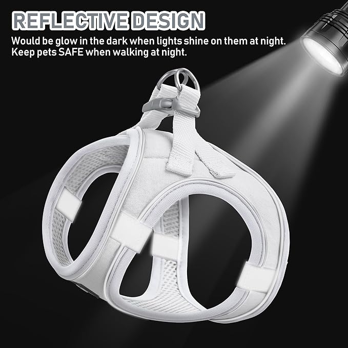 GAMUDA Small Pet Harness Collar and Leash Set, Step in No Chock No Pull Linen Fabric Soft Mesh Dog Vest Harnesses Reflective for Dogs Puppy Cats Kitten Rabbit (White, XS)