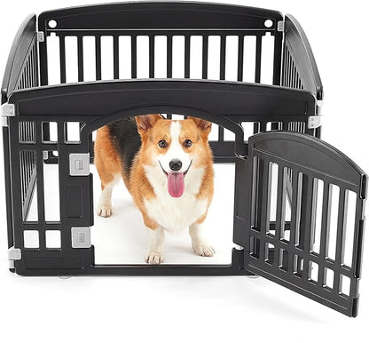 NEWBULIG Dog Playpen 4-Panel, 24IN Puppy Playpen, Stable Dog Play Pen Indoors/Outdoor with Secure Locking Door, Plastic Pet Fence for Small & Medium Dogs