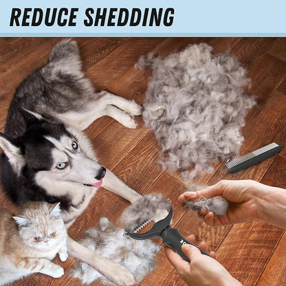 Docrok Pet Grooming Combo: Undercoat Rake, Dematting Deshedding Brush for Long-Haired Dogs and Cats, Black