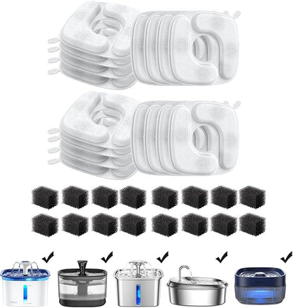 Veken Cat Water Fountain Filters, 16 Pack Replacement Filters & 16 Pack Replacement Pre-Filter Sponges Set for 50oz, 84oz, 95oz or 108oz Automatic Pet Fountain Dog Water Dispenser