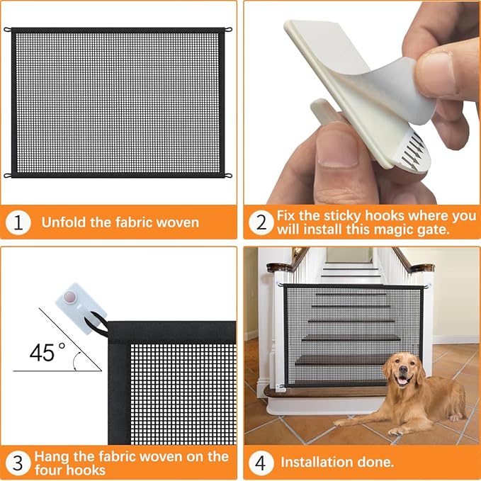 Dog Gate for Stairs Pet Gates for The House: Dogs Screen Mesh Gate for Doorways Stairways Indoor 29 inch Tall, 45 inch Wide, Fits Openings 40'' to 43'' Wide