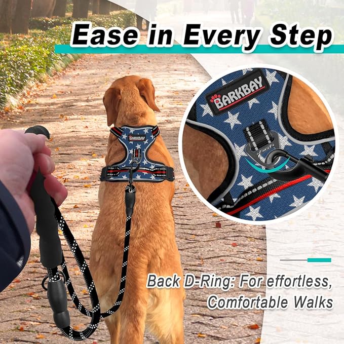 BARKBAY Dog Harness No Pull Mesh for Medium Dogs - Adjustable, Reflective, Comfortable, No Choke, Heavy-Duty - Perfect for Outdoor Training, Walking, and Hiking - Strong & Durable - M & Blue Star Mesh