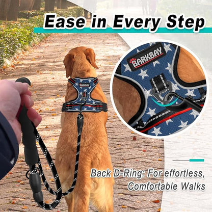 BARKBAY Dog Harness No Pull Mesh for Large Dogs - Adjustable, Reflective, Comfortable, No Choke, Heavy-Duty - Perfect for Outdoor Training, Walking, and Hiking - Strong & Durable - L & Blue Star Mesh