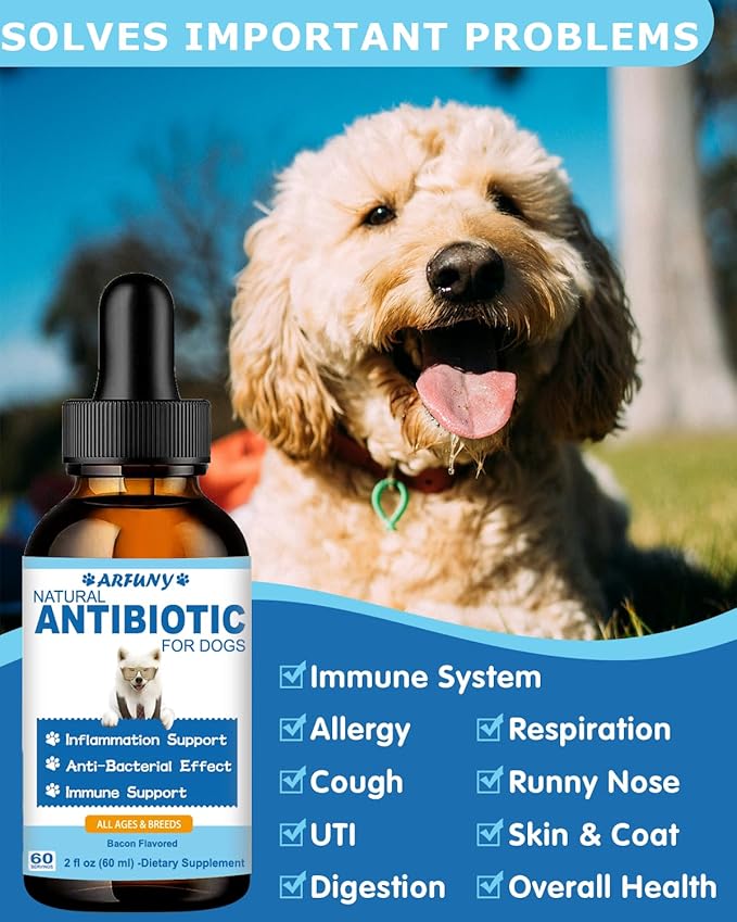 Natural Antibiotics for Dogs - 60ML Dog Antibiotic Drops - Itchy Skin Relief - Allergy Relief - Immune Support - with Organic Natural Ingredients - Bacon Flavor