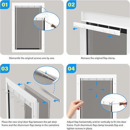 2 Pack Large Dog Door Replacement Flaps with Metal Bracket, Screws and Washers, Compatible with Petsafe Freedom Doggie Doors, PAC11-11039 10 1/8" X 16 7/8" -with Screws(Smoky Translucent)