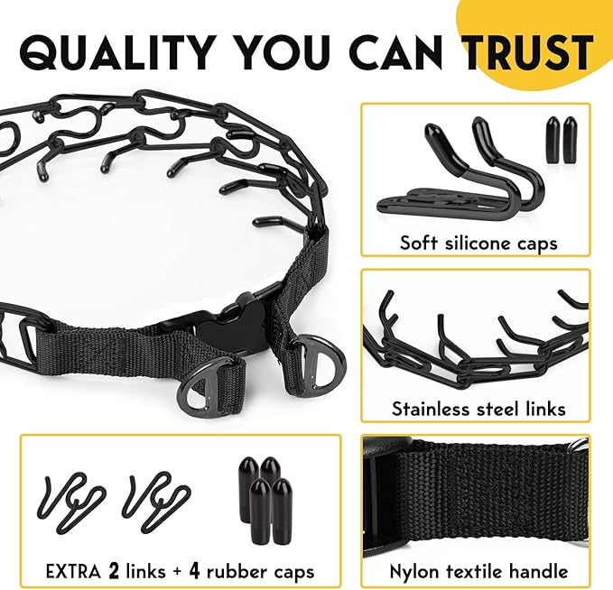PetJett ProTrainer Prong Collar for Dogs - Choke Collar for Dogs, Pinch Collar for Dog Adjustable No Pull Training Collar for Small Medium Large Dog - Safety Durable Stainless Steel Metal Choker Chain