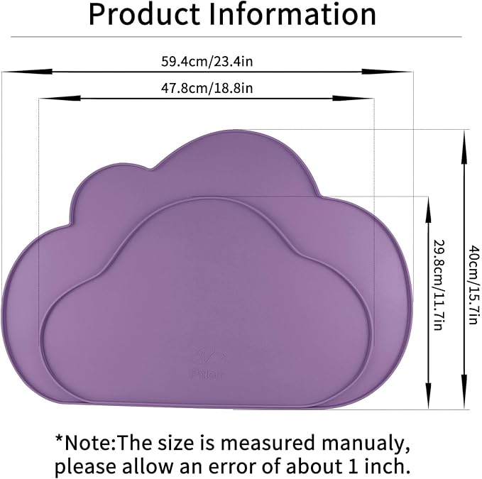 Ptlom Dog Food Mat Anti-Slip Dog Bowl Mats for Food and Water, Waterproof Pet Placemat Prevent Messy Spills to Floor, High-Lips Puppy Feeding Trays for Small Medium Large Dogs Cats, Silicone, Purple