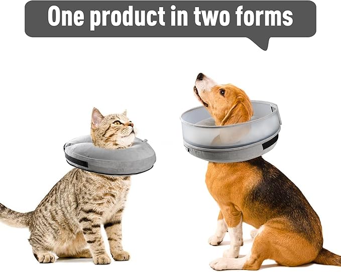 Inflatable Dog Cone, Soft Dog Cone Collar After Surgery for Alternative with Enhanced Anti-Licking Guard Shield Adjustable Detachable, Elizabethan Collar (L, Gray)