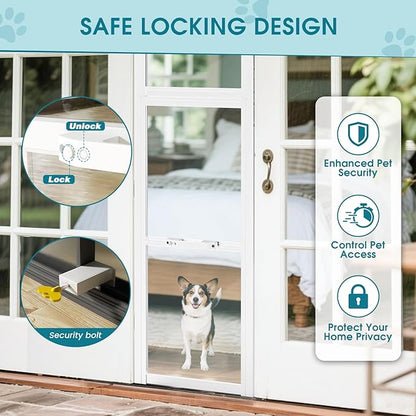 MOPHOTO Dog Door for Sliding Glass Door with Lock, Adjustable Height 80.7"- 86.6" Pet Door for Sliding Glass Door, Insert Sliding Dog Door for Renters and Apartments Patio