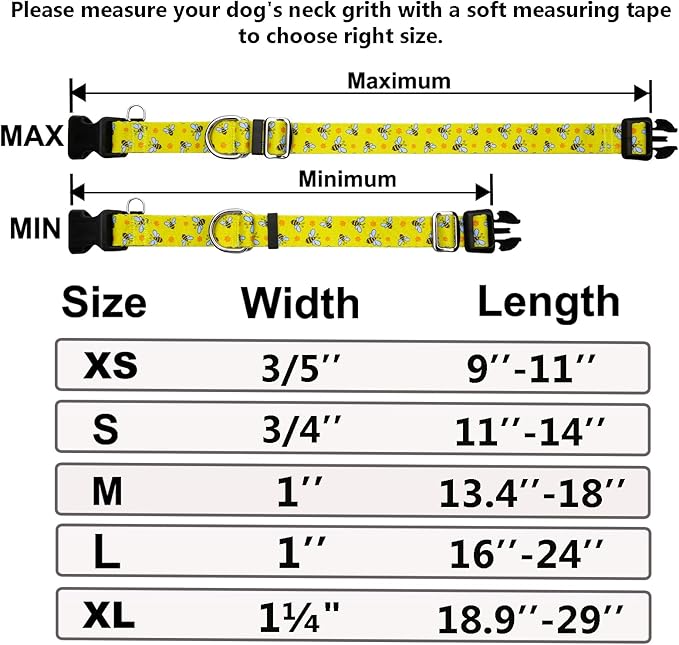 Martingale Collar for Dogs with Buckle No Pull Adjustable Nylon Limited Slip Training Dog Collars (Yellow Bee, Medium)