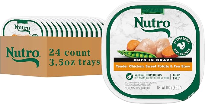 Nutro Adult Wet Dog Food, Natural Grain Free Dog Food Wet Cuts in Tender Chicken, Sweet Potato & Pea Stew Recipe, 3.5 oz. Trays (Pack of 24)