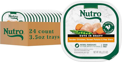 Nutro Adult Wet Dog Food, Natural Grain Free Dog Food Wet Cuts in Tender Chicken, Sweet Potato & Pea Stew Recipe, 3.5 oz. Trays (Pack of 24)