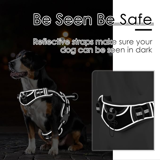 ADVENTUREMORE No Pull Dog Harness for Large Dogs, Sport Dog Halter Harness Reflective Breathable Dog Vest Escape Proof Dog Harness with Easy Control Front Clip Handle for Training Walking L Black