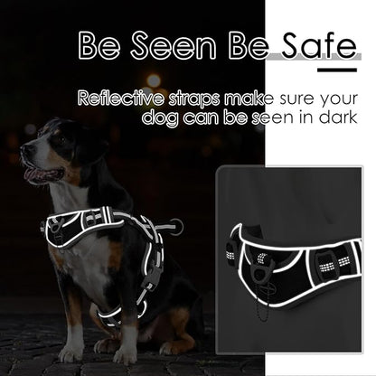 ADVENTUREMORE No Pull Dog Harness for Large Dogs, Sport Dog Halter Harness Reflective Breathable Dog Vest Escape Proof Dog Harness with Easy Control Front Clip Handle for Training Walking L Black