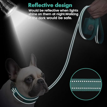 Reflective Dog Collar Leash Set, Adjustable Soft Dog Collar Leash with Poop Bag Holder Dispenser for Small Medium Large Dogs, Multiple Color Available, Teal, Large