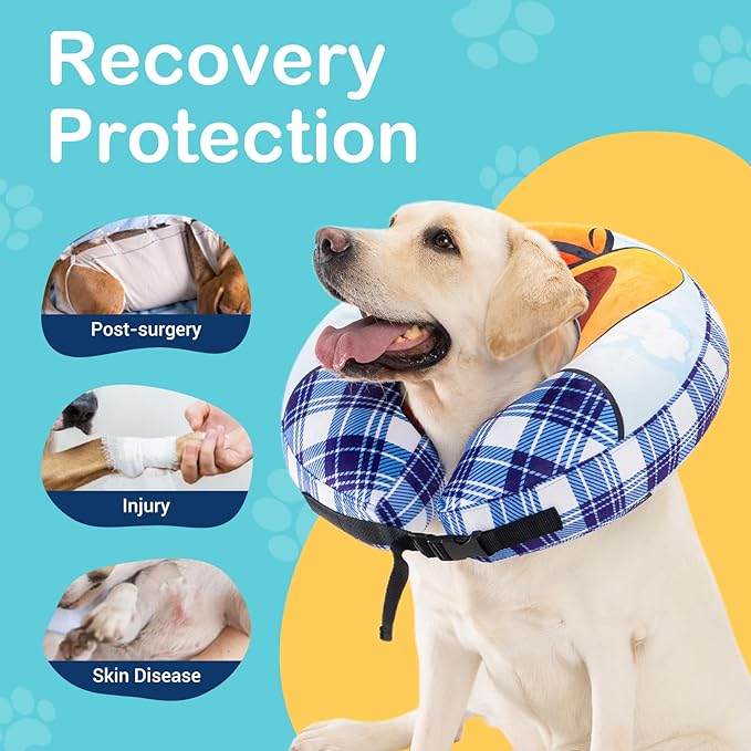 Avont Inflatable Dog Cone Collar After Surgery, Soft Dog Donut Collar to Stop Licking, E Collar Cone Alternative for Small Medium Large Dogs -Cowboy(M+)